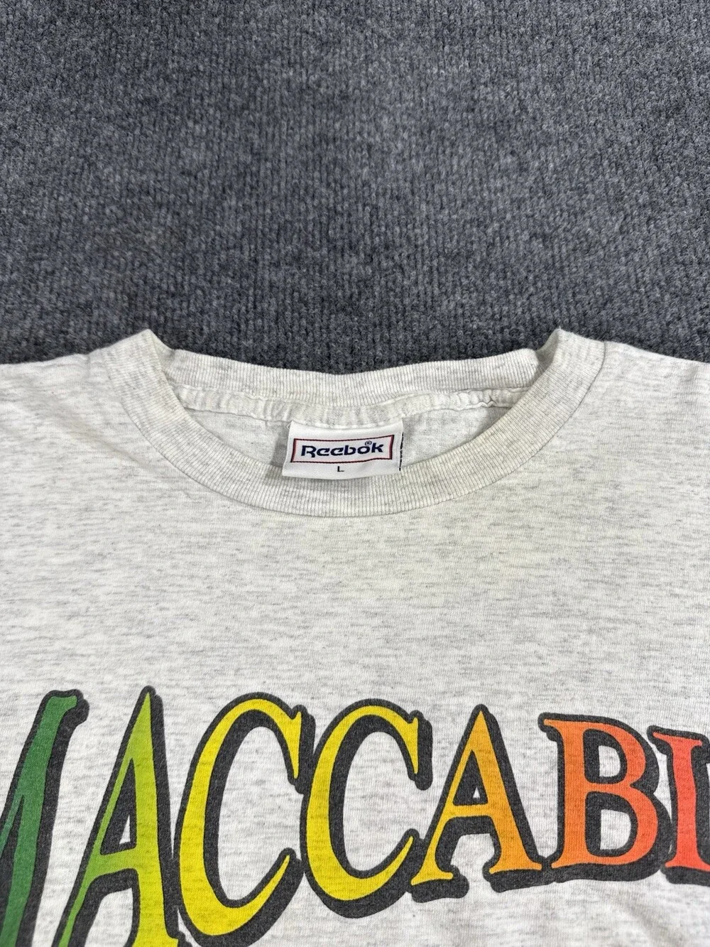 Vintage 90s Reebok Maccabi Pittsburgh JCC Mens Large Gray Rainbow Graphic